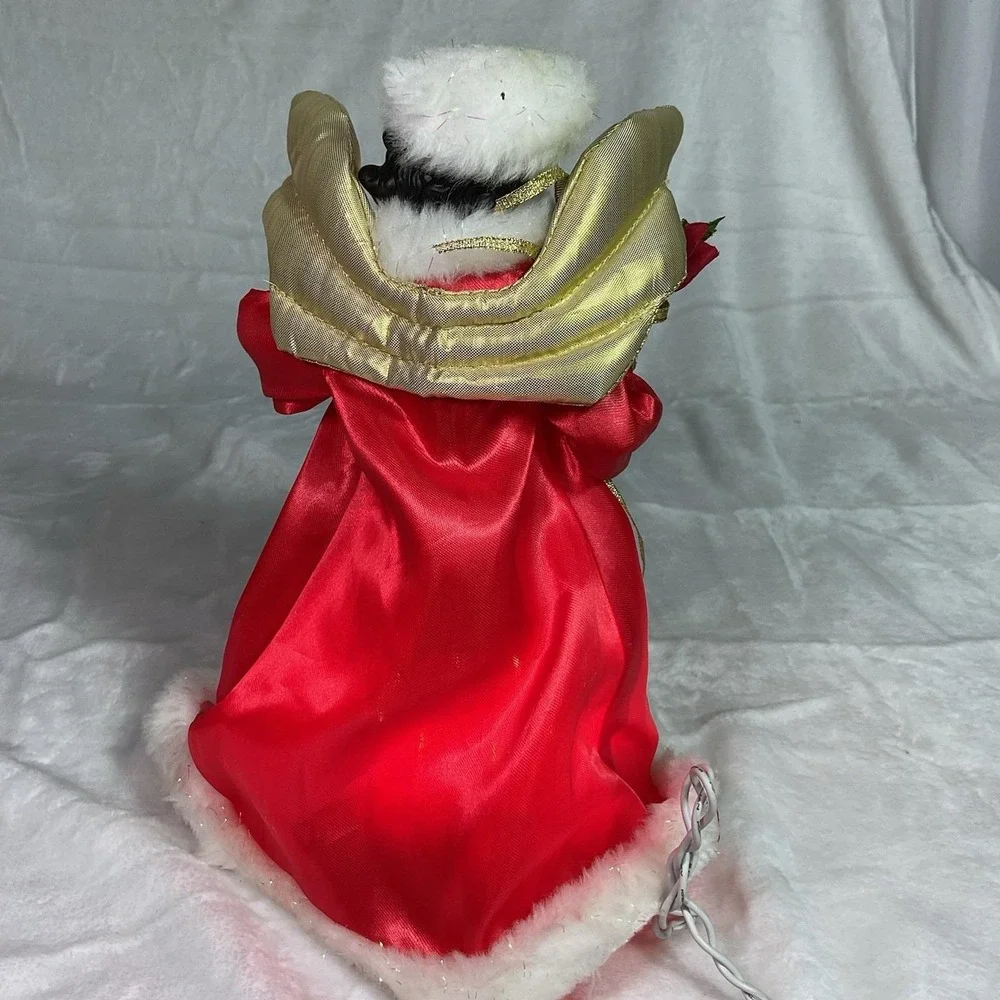 African American Lighted Angel Tree Topper Red Gold Christmas Black woman